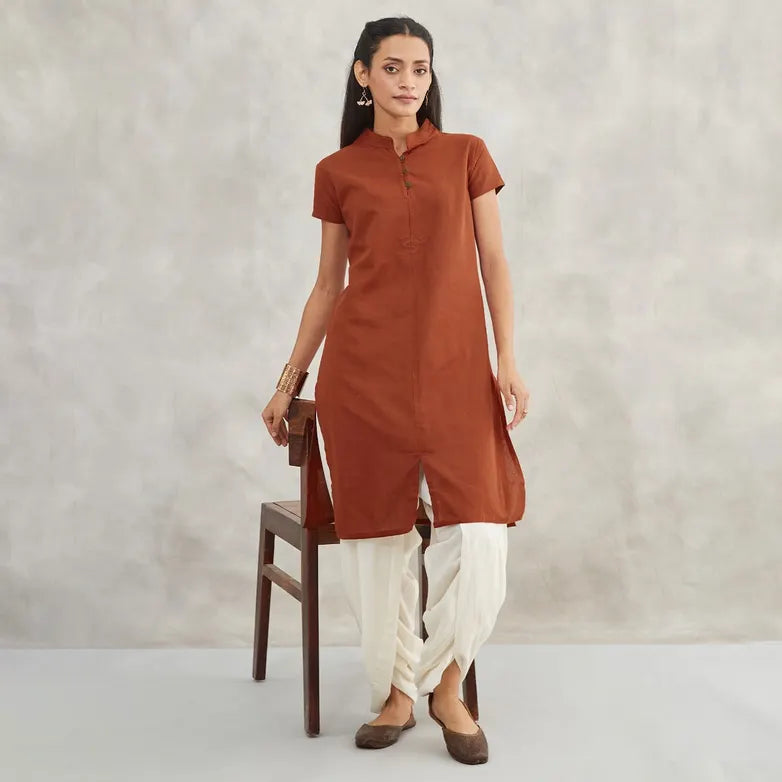 Women's 100% Organic Cotton Kurta with Embroidered "Aum" - Maroon