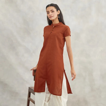 Women's 100% Organic Cotton Kurta with Embroidered "Aum" - Maroon