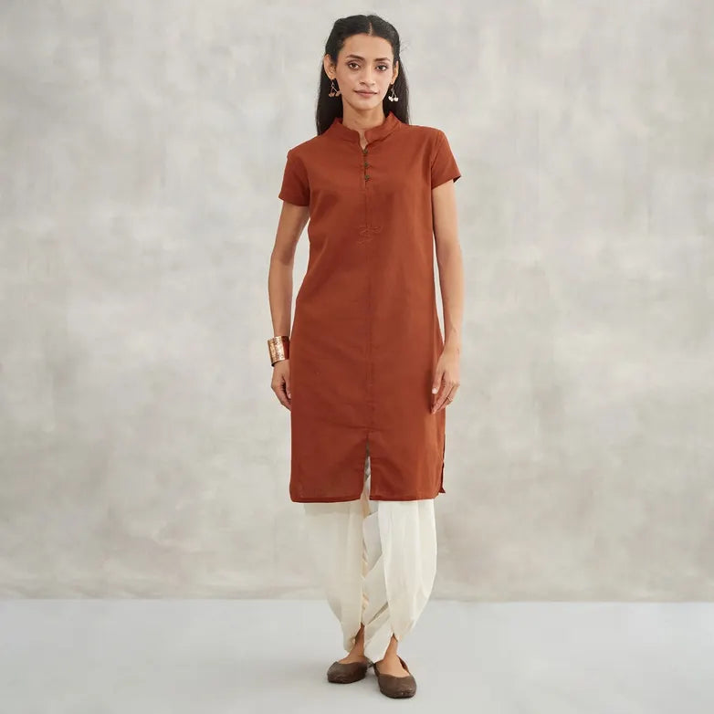 Women's 100% Organic Cotton Kurta with Embroidered "Aum" - Maroon