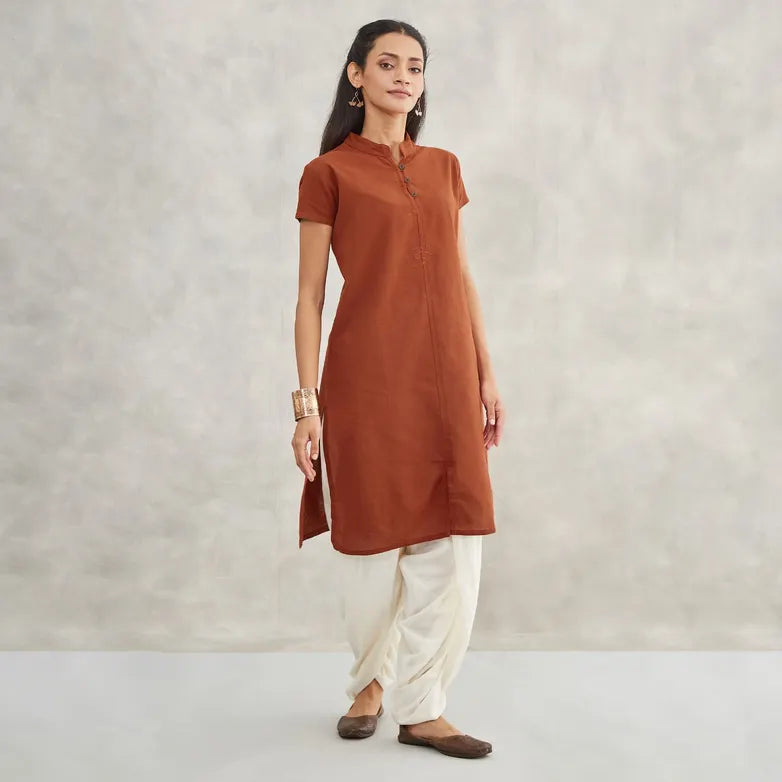 Women's 100% Organic Cotton Kurta with Embroidered "Aum" - Maroon