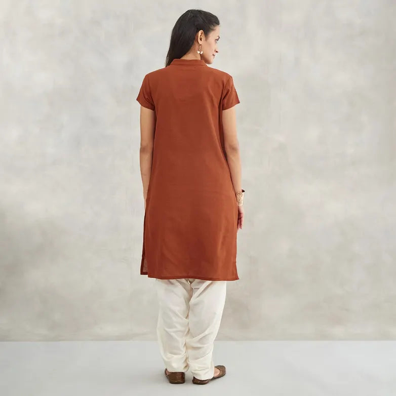Women's 100% Organic Cotton Kurta with Embroidered "Aum" - Maroon