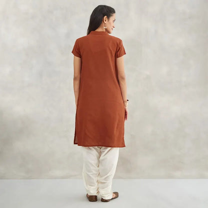 Women's 100% Organic Cotton Kurta with Embroidered "Aum" - Maroon