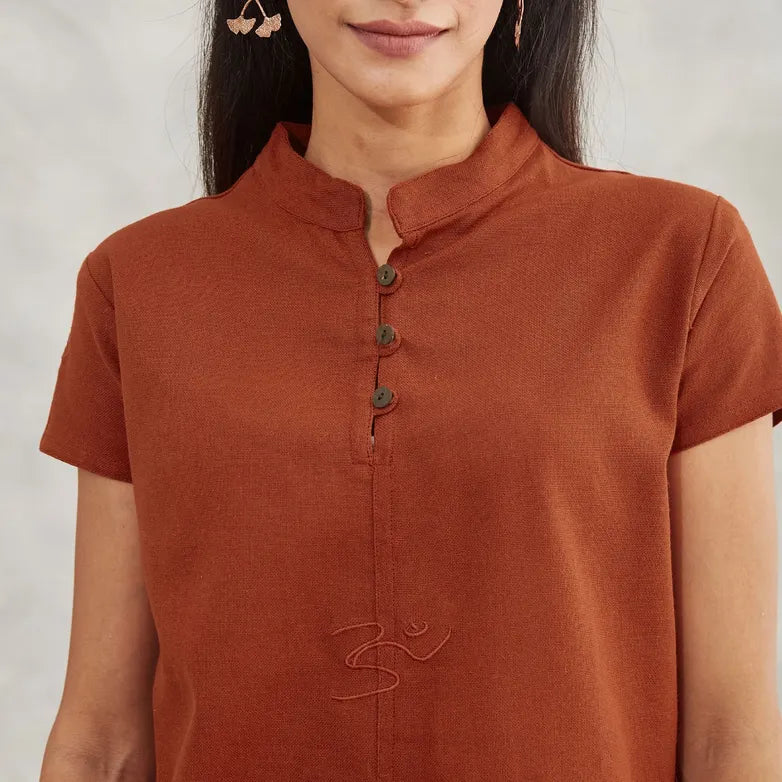 Women's 100% Organic Cotton Kurta with Embroidered "Aum" - Maroon