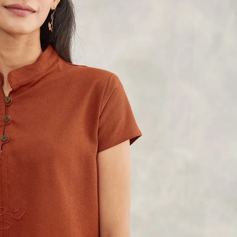 Women's 100% Organic Cotton Kurta with Embroidered "Aum" - Maroon