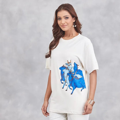 Unisex Nandi Printed Organic Cotton T-Shirt - Off White