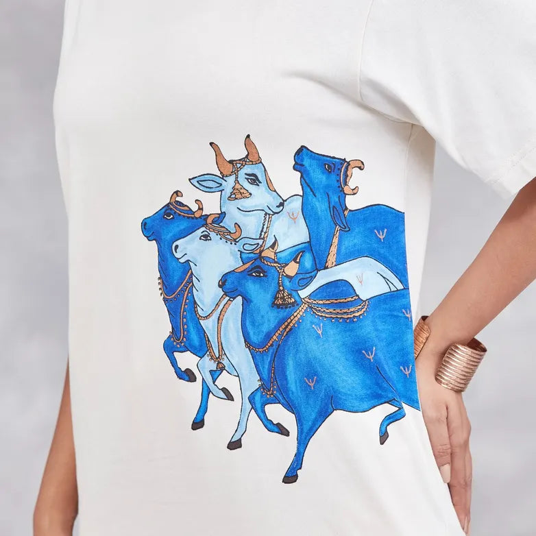 Unisex Nandi Printed Organic Cotton T-Shirt - Off White