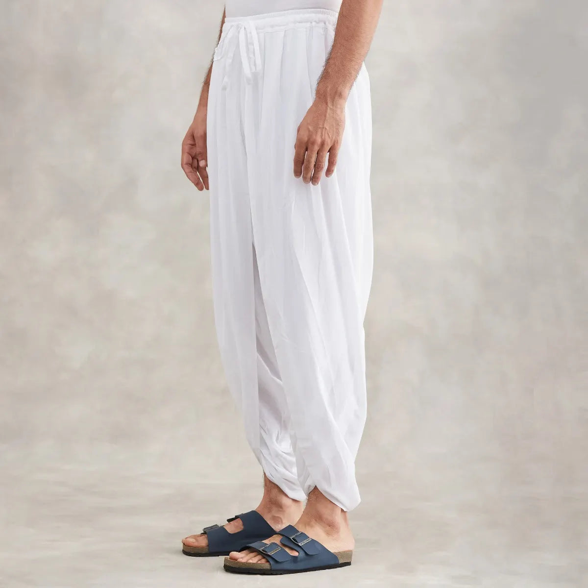 Isha’s signature. Ready to wear Unisex Dhoti Pants (White) / Panchakacham. Easy to pull on. Versatile. Comfortable for both casual and formal wear.