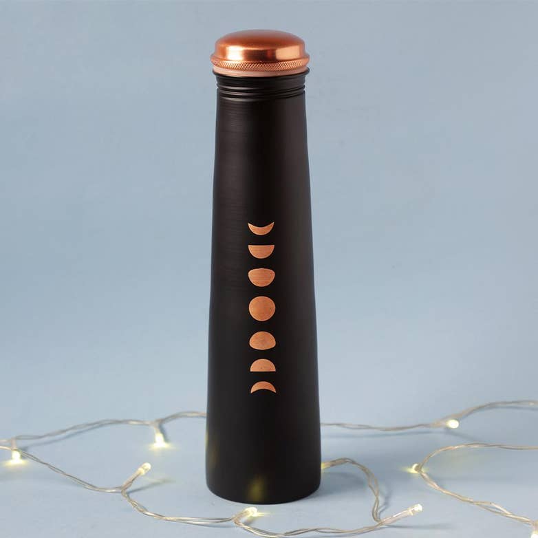 Mystic Moon Copper Bottle- Black. For storing and drinking water. A festive gift for home and office.