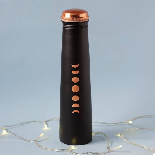 Mystic Moon Copper Bottle- Black. For storing and drinking water. A festive gift for home and office.