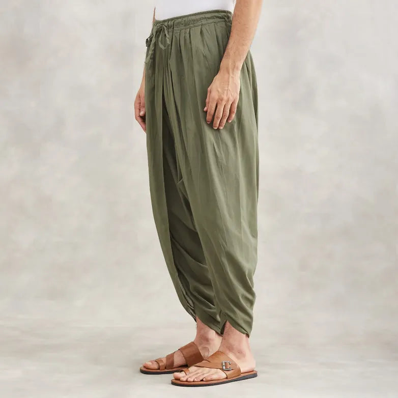 Isha’s signature. Ready to wear Men Dhoti Pants (Olive) / Panchakacham. Easy to pull on. Versatile. Comfortable for both casual and formal wear.
