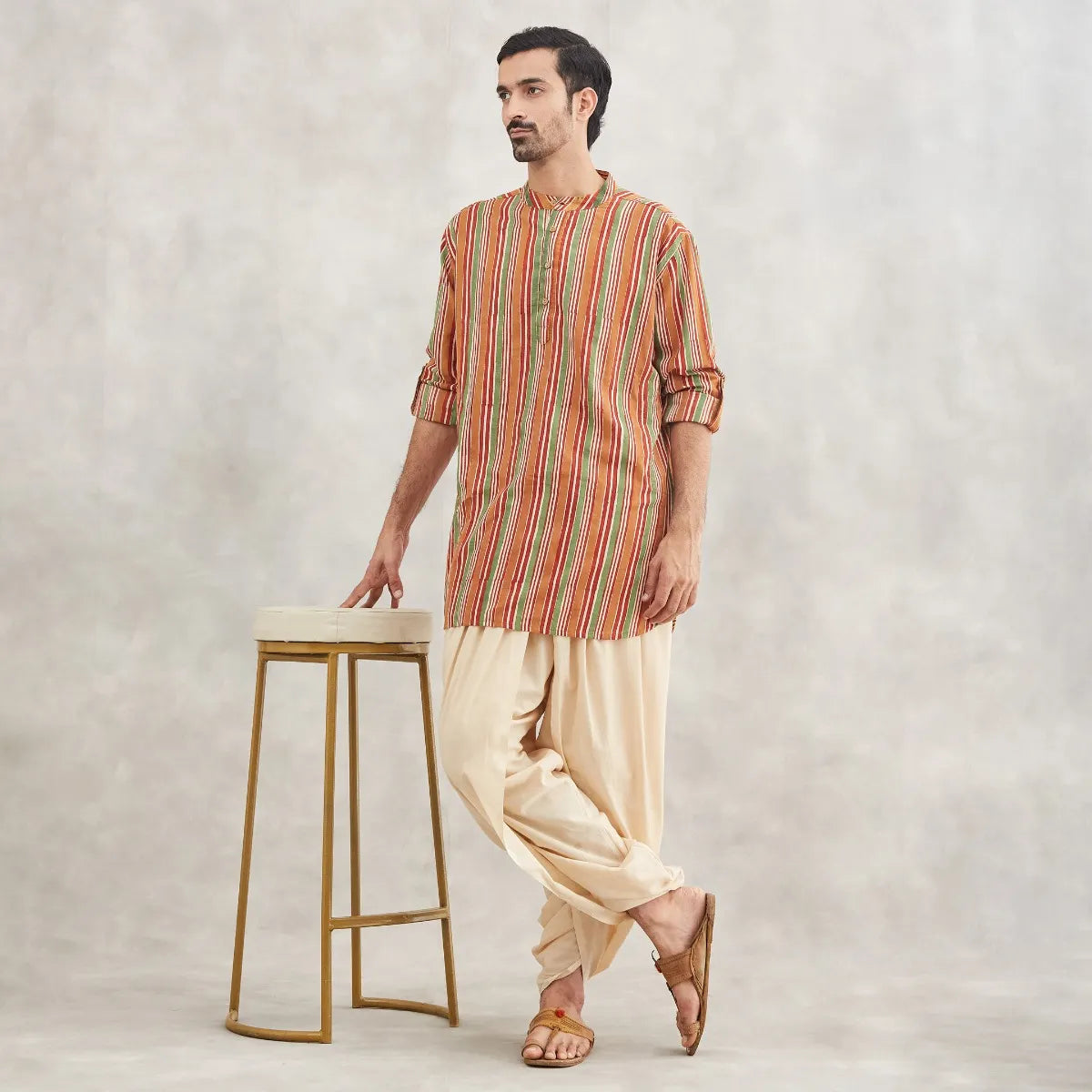 Isha’s signature. Ready to wear Men Dhoti Pants (Beige) / Panchakacham. Organic cotton. Easy to pull on. Versatile. Comfortable for both casual and formal wear.