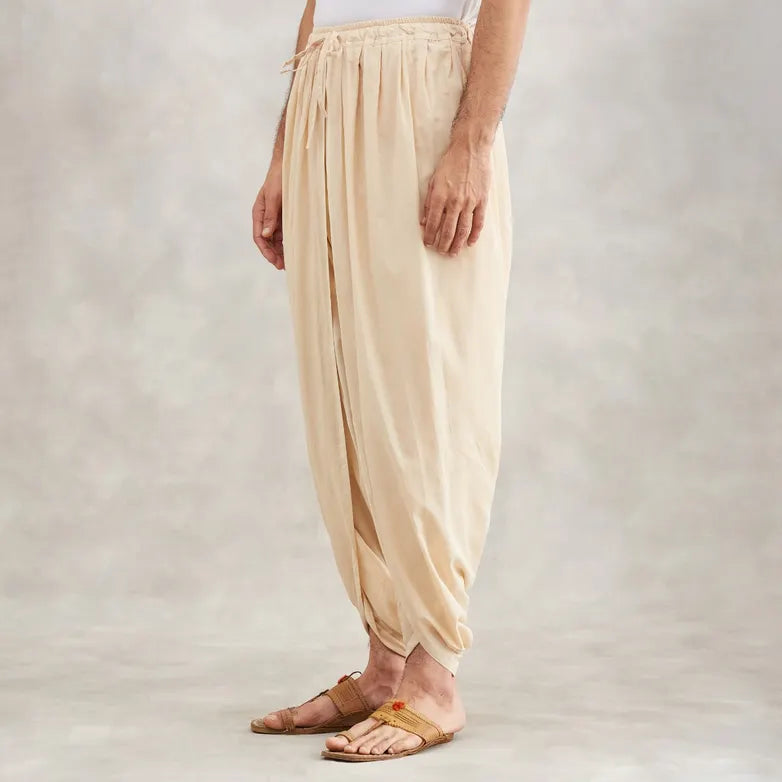 Isha’s signature. Ready to wear Men Dhoti Pants (Beige) / Panchakacham. Organic cotton. Easy to pull on. Versatile. Comfortable for both casual and formal wear.
