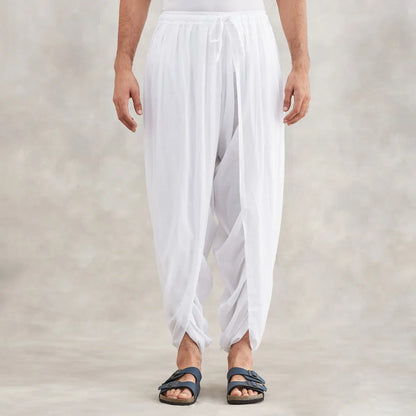 Isha’s signature. Ready to wear Unisex Dhoti Pants (White) / Panchakacham. Easy to pull on. Versatile. Comfortable for both casual and formal wear.