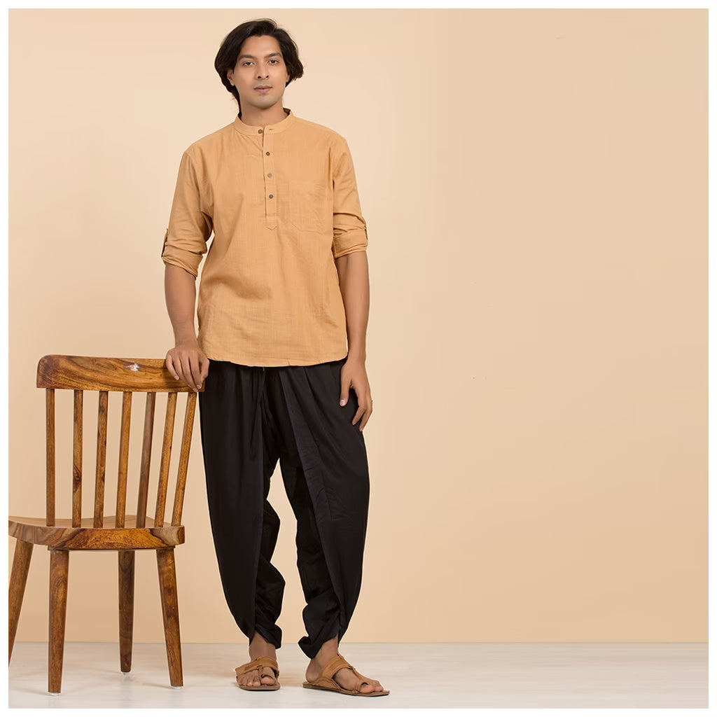 Isha’s signature. Ready to wear Unisex Dhoti Pants(Black) / Panchakacham. Certified organic cotton. Easy to pull on. Versatile. Comfortable for both casual and formal wear.