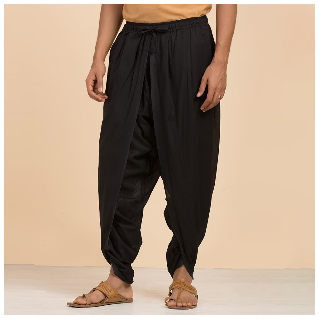 Isha’s signature. Ready to wear Unisex Dhoti Pants(Black) / Panchakacham. Certified organic cotton. Easy to pull on. Versatile. Comfortable for both casual and formal wear.