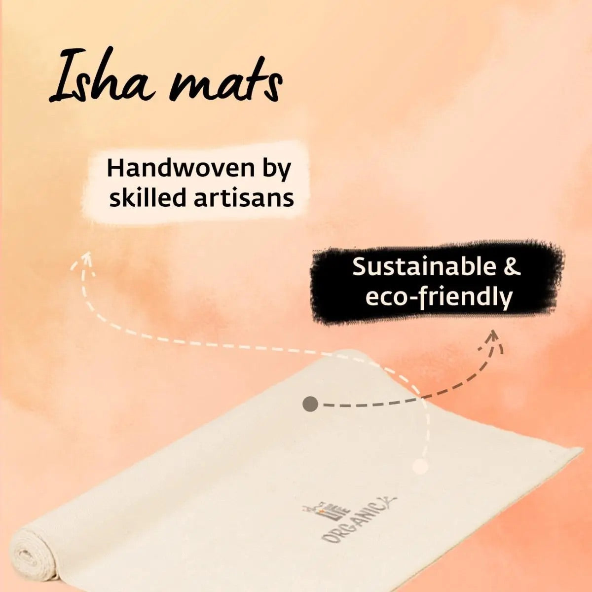 Handwoven organic cotton rug yoga mat. Undyed. Eco-friendly. Washable. GOTS certified.