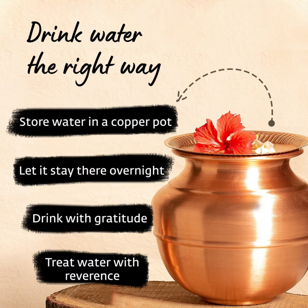 Traditional copper water storage pot/matka (Jeevarasam pot). Pure & high quality copper. Good for health. (10 liters)