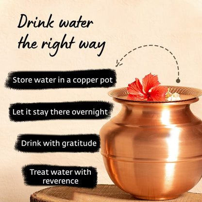 Traditional copper water storage pot/matka (Jeevarasam pot). Pure & high quality copper. Good for health. (10 liters)
