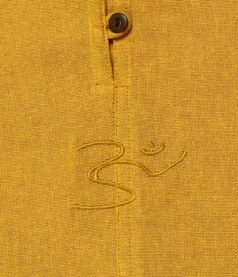 Women's 100% Organic Cotton Kurta with Embroidered "Aum" - Mustard