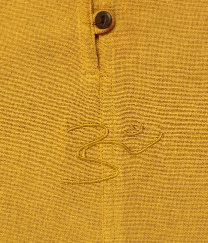 Women's 100% Organic Cotton Kurta with Embroidered "Aum" - Mustard