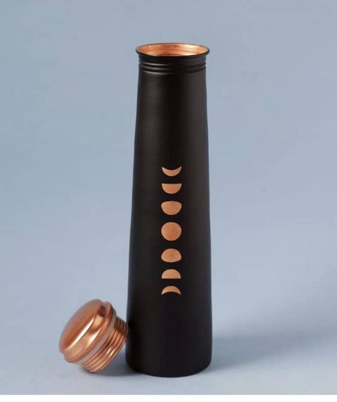 Mystic Moon Copper Bottle- Black. For storing and drinking water. A festive gift for home and office.
